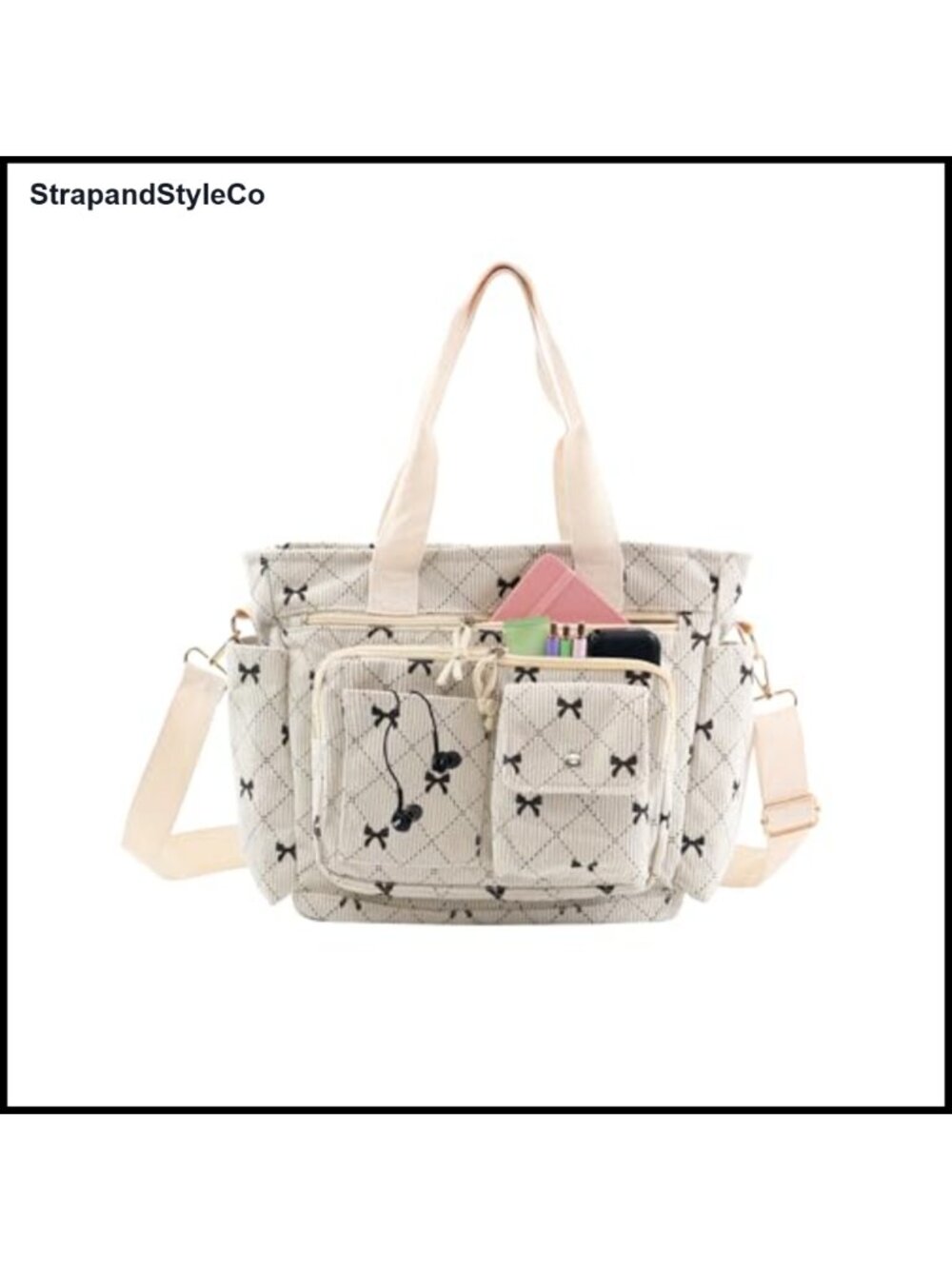 Corduroy Crossbody Tote Bag Multi-Pocket Handbag Travel Purse